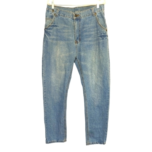 Men's Denim Jeans Unique Rare Size 32 Streetwear Barrel Leg - Picture 1 of 7